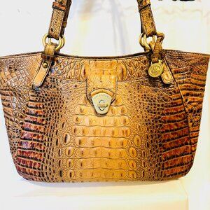 Brahmin Colette Croc Embossed Melbourne Leather-Toasted Almond Pecan Vintage Pur